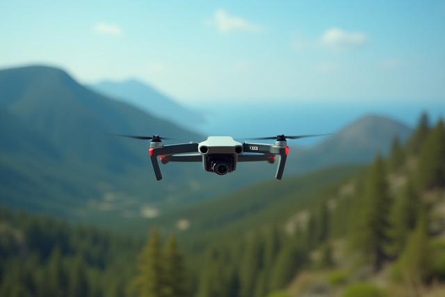 Dron profesional volando sobre un paisaje espectacular capturando imágenes aéreas.